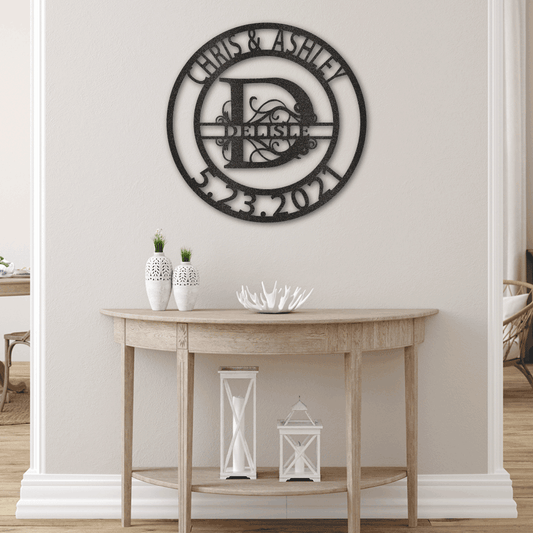 Ornate Circle Style - Personalized Names Monogrammed Wall Art